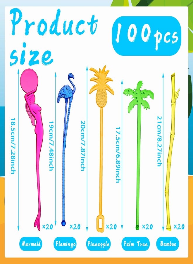 Willinglong 100 Assorted Tropical Swizzle Sticks Bar Cocktail Stirrers Luau Palm Tree Flamingo Fun Reusable Novelty Beverage Cocktail Margarita Tiki Drink Stirring Sticks for Birthday Wedding Party - Image 3